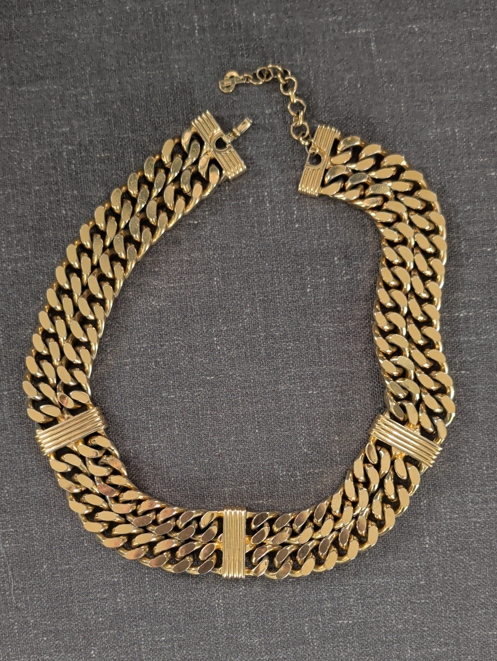 Vintage DIOR Gold Chunky Double Cuban Link Statement Choker Necklace